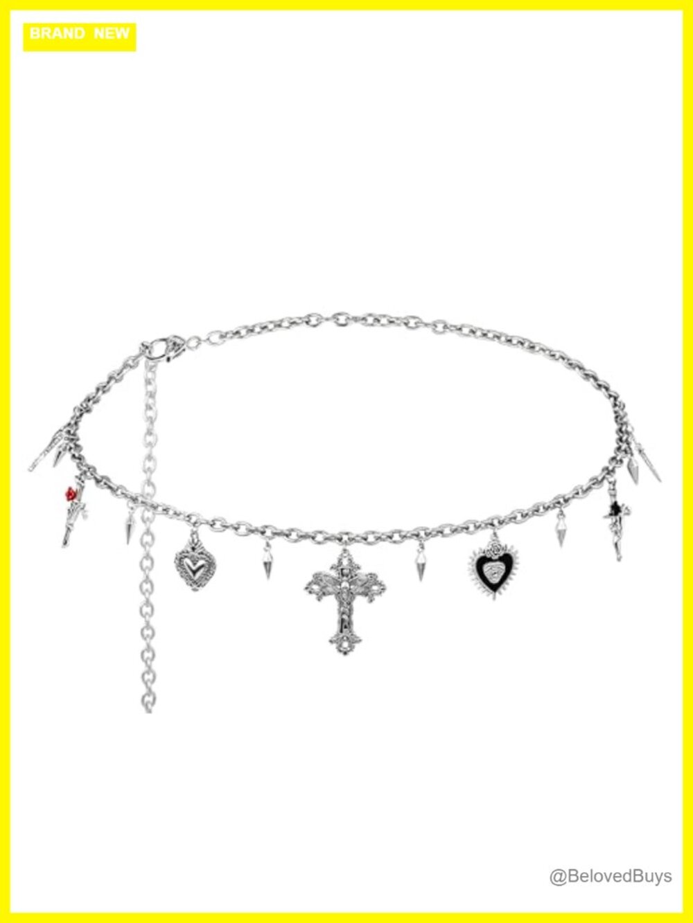 Cross Moth Heart Spike Chain Belt, Waist Belly Chain, Goth Punk Grunge Belt